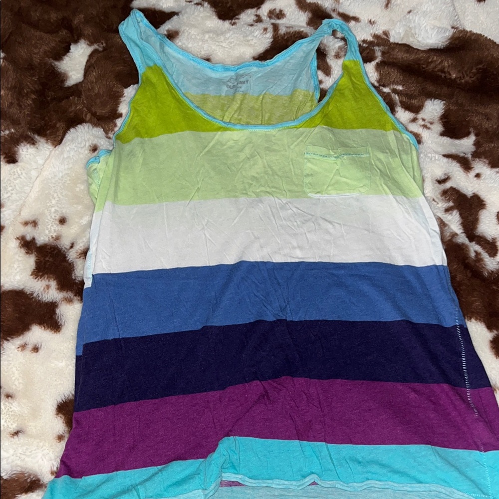 Old Navy Blue and Green Striped Tank Top